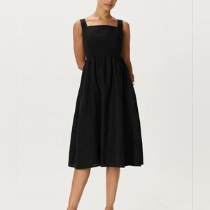 Quince 100% European Linen Fit & Flare Midi Dress in Black